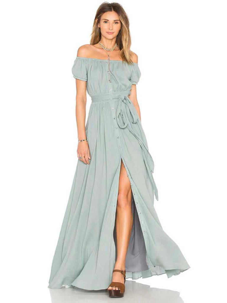 Mara Hoffman Womens Off The Shoulder Maxi Dress Sage Organic Cotton M